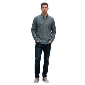 Old Navy Green & Gray Plaid Long Sleeve Button Down Shirt Size L